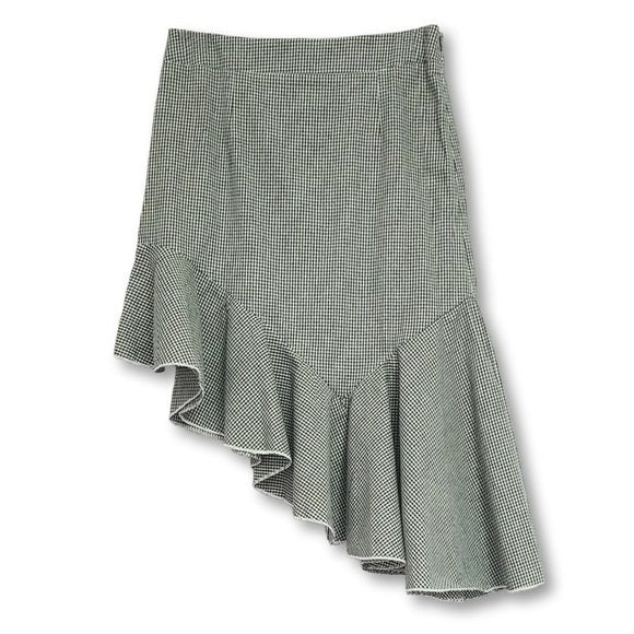 POL Asymmetrical Ruffle Hem Gingham Cotton Mini Skirt
