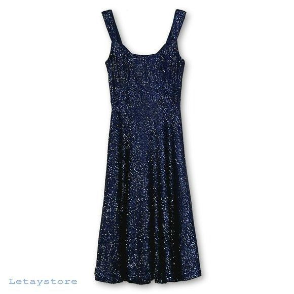 Laundry by Shelli Segal Square Neck Sequin Midi Cocktail Party Midi Dress