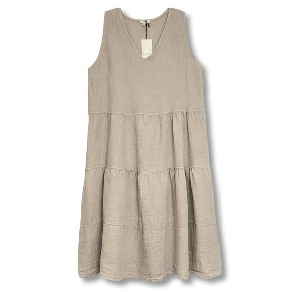 ROSEMARINE Plus Made In Italy Linen Sleeveless V-Neck Tiered Midi Dress