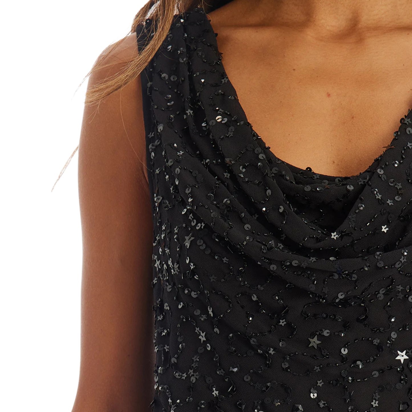 ADRIANNA PAPELL Women's Beaded Sequin Cowl Neck Top Party Blouse