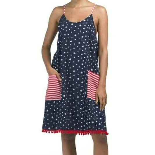 AMERICA & BEYOND Women's American Flag Patriotic Print Mini Dress Beach Cover Up