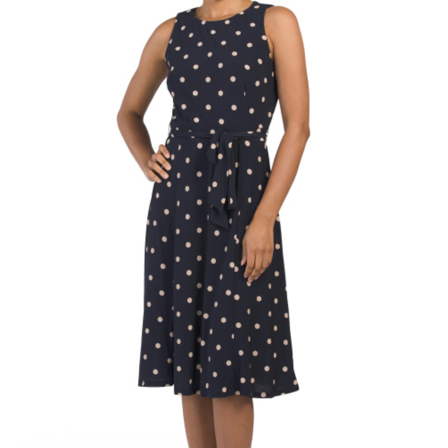 Anne Klein Fit & Flare Polka Dot Tie Belt Midi Dress