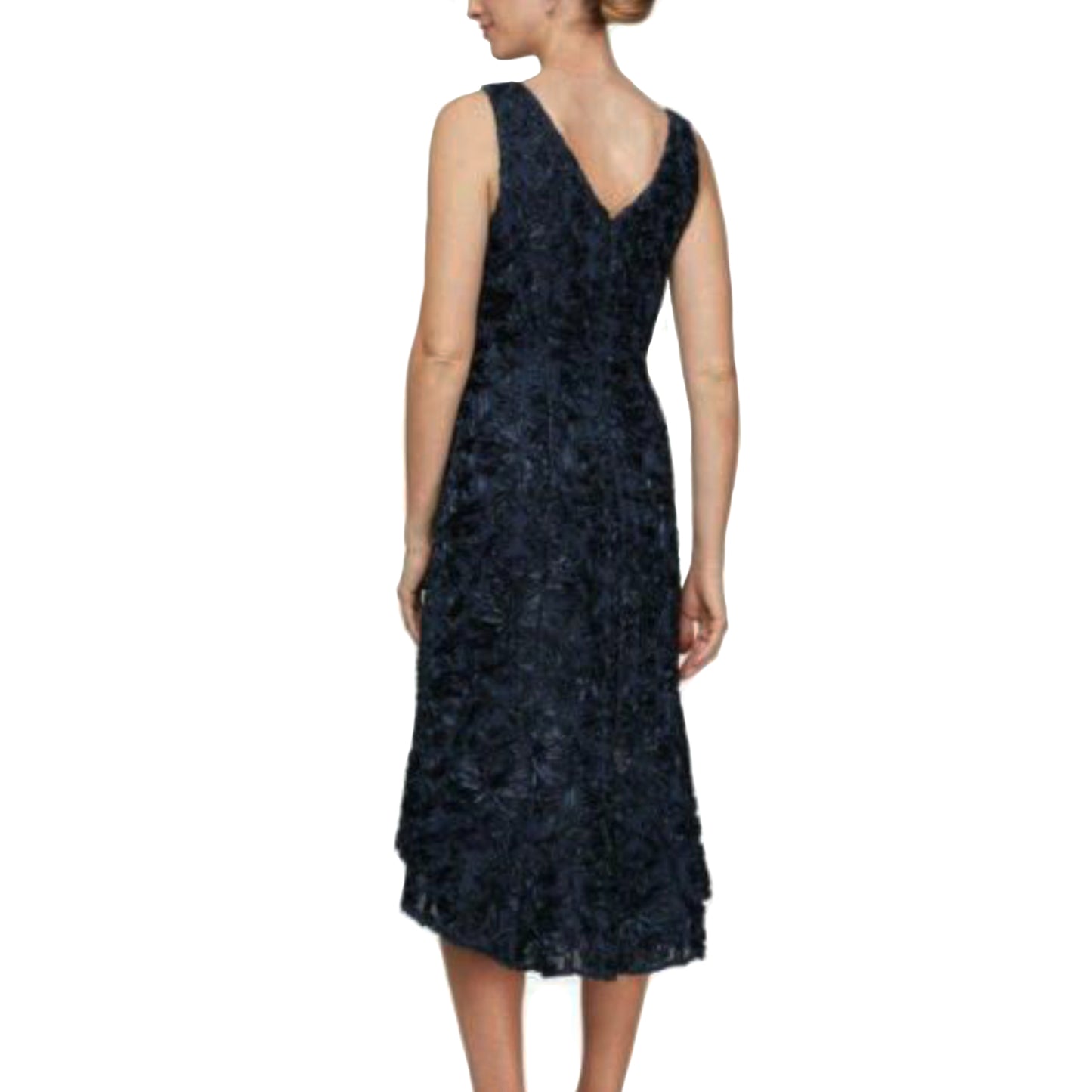 Alex Evening Women's Soutache Embroidered Lace Hi-Low Hem Flounce Midi Dress