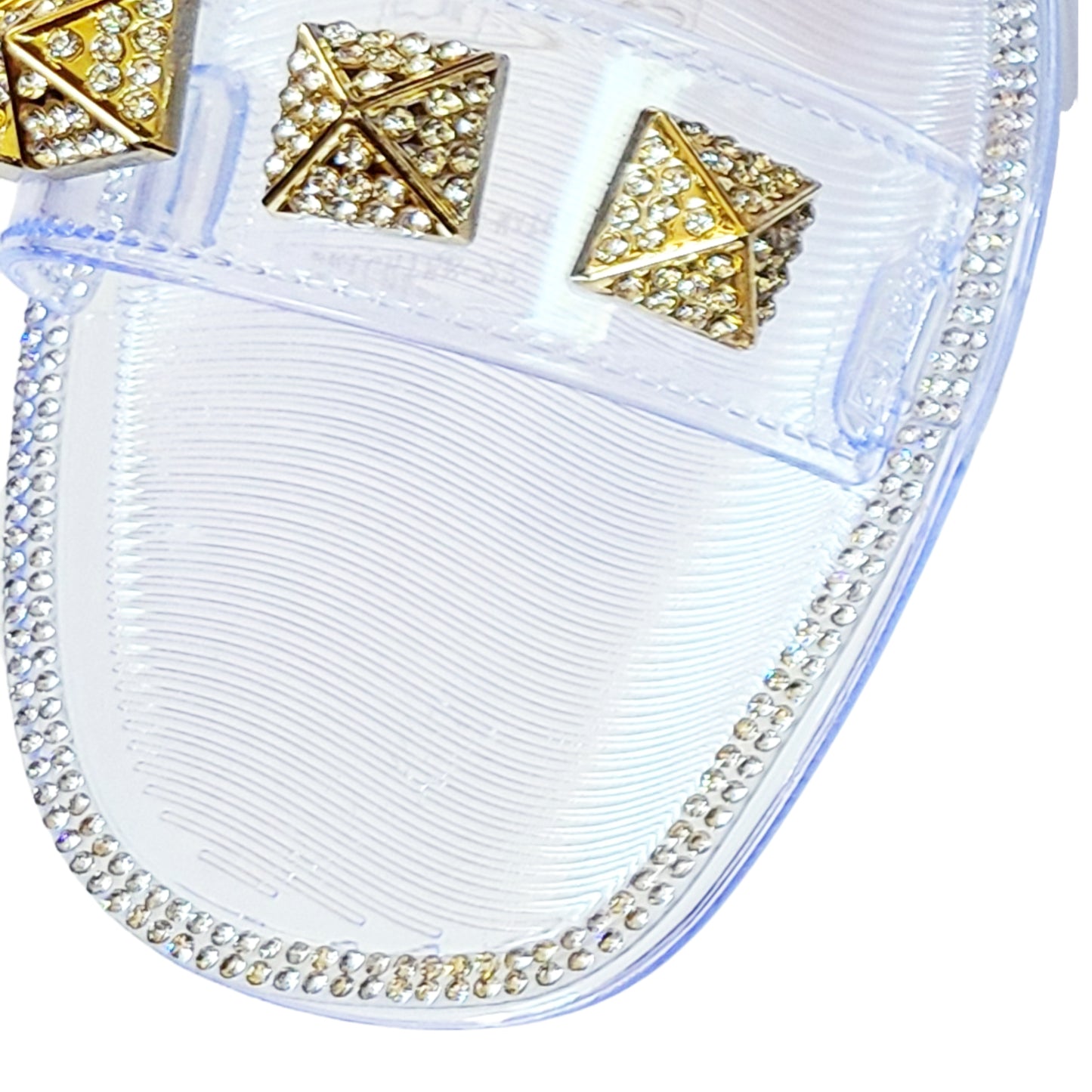 Bamboo Women's Stud Embellished Jelly Flat Slides Sandals