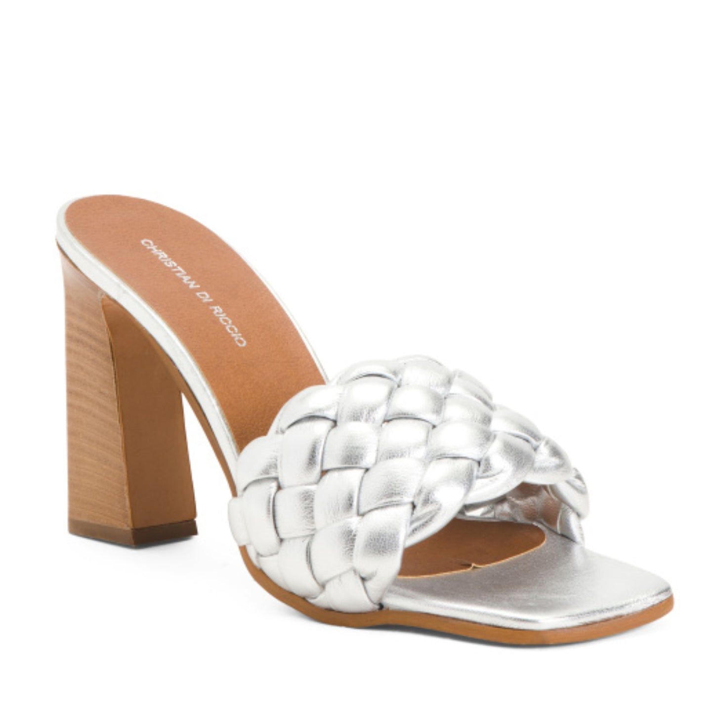 CHRISTIAN DI RICCIO Women's Braided Band Slip-on Stacked Heel Sandals