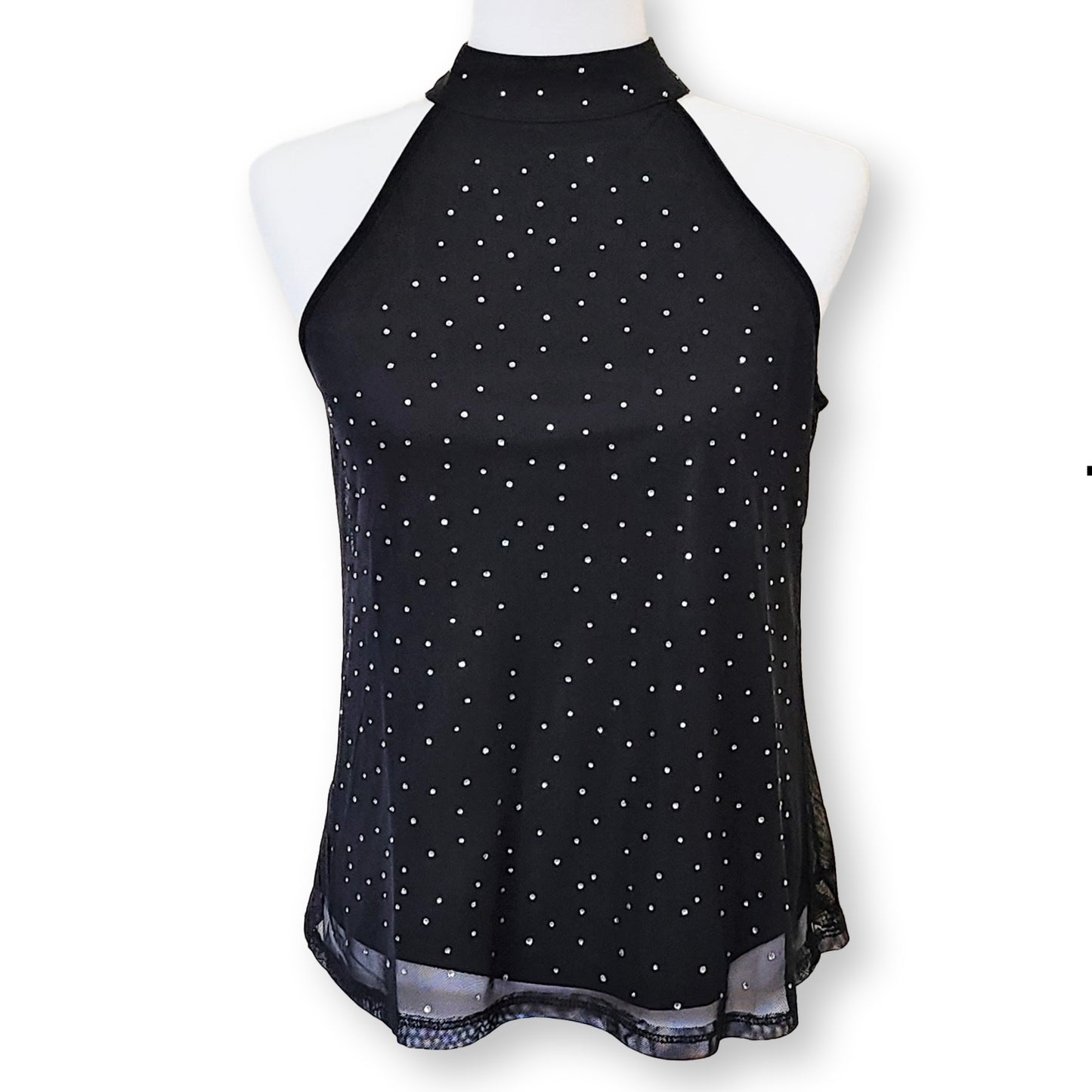 Cable & Gauge Women's Rhinestone Sheer Overlay Halter Top
