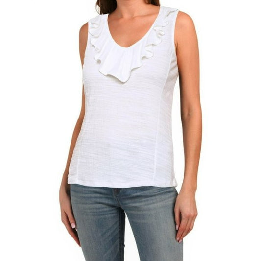 Cable & Gauge Women's Ruffle V-Neck Sleeveless Shirt Top