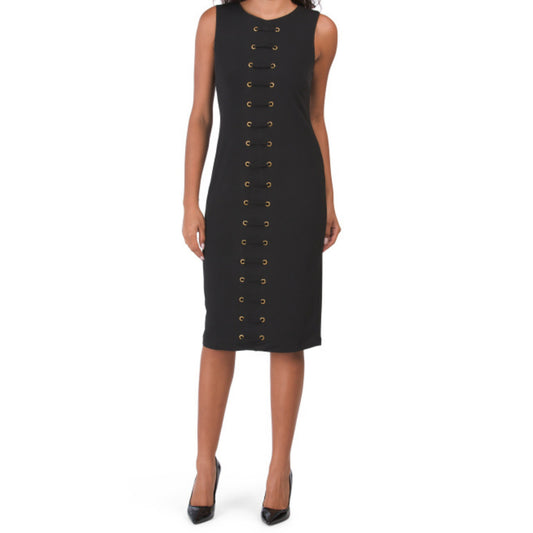 Carmen Marc Valvo Women's Lace up Grommet Detail Midi Dress