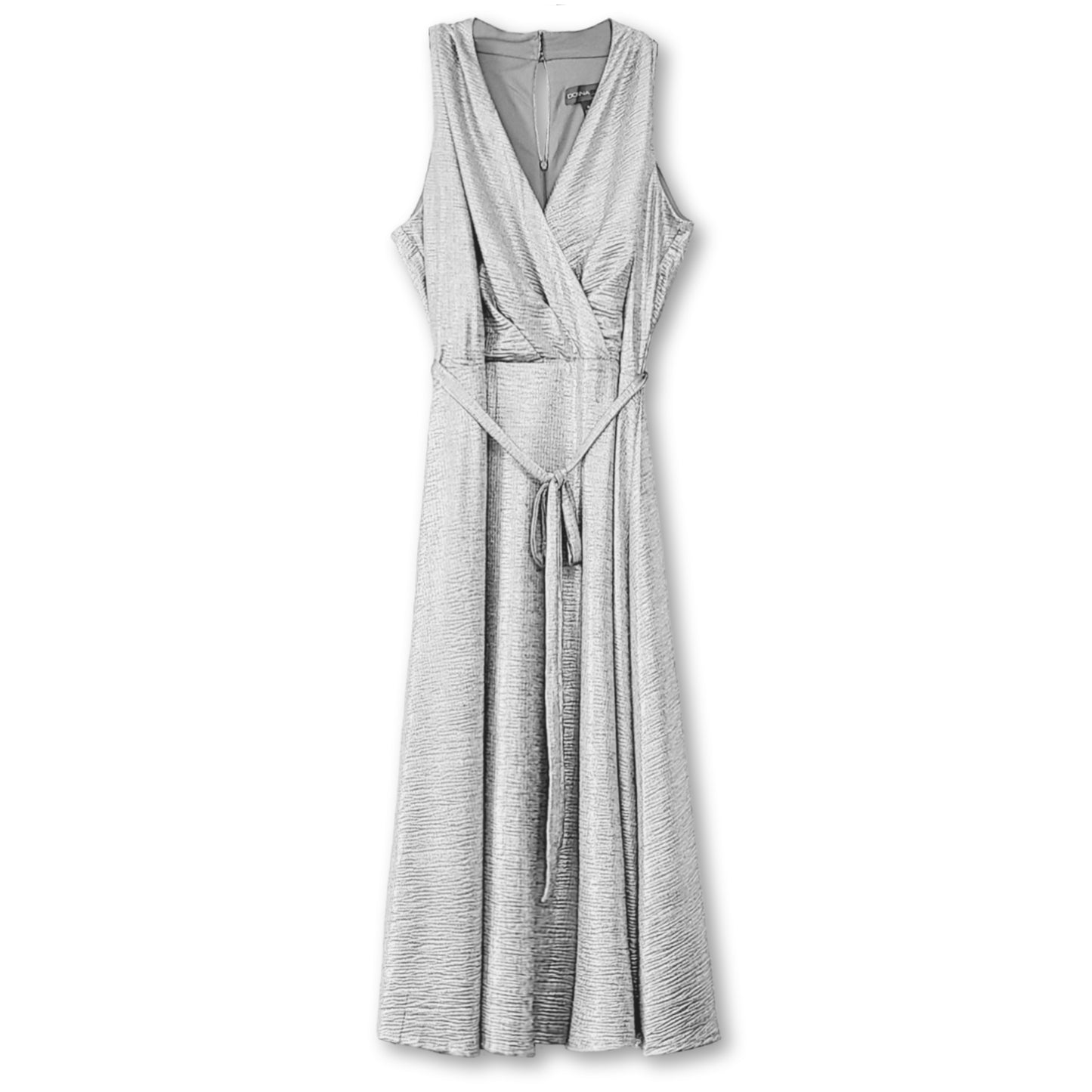 DONNA RICCO Women's Surplice V-neck Metallic Shimmer Wrap Style Cocktail Party Midi Dress