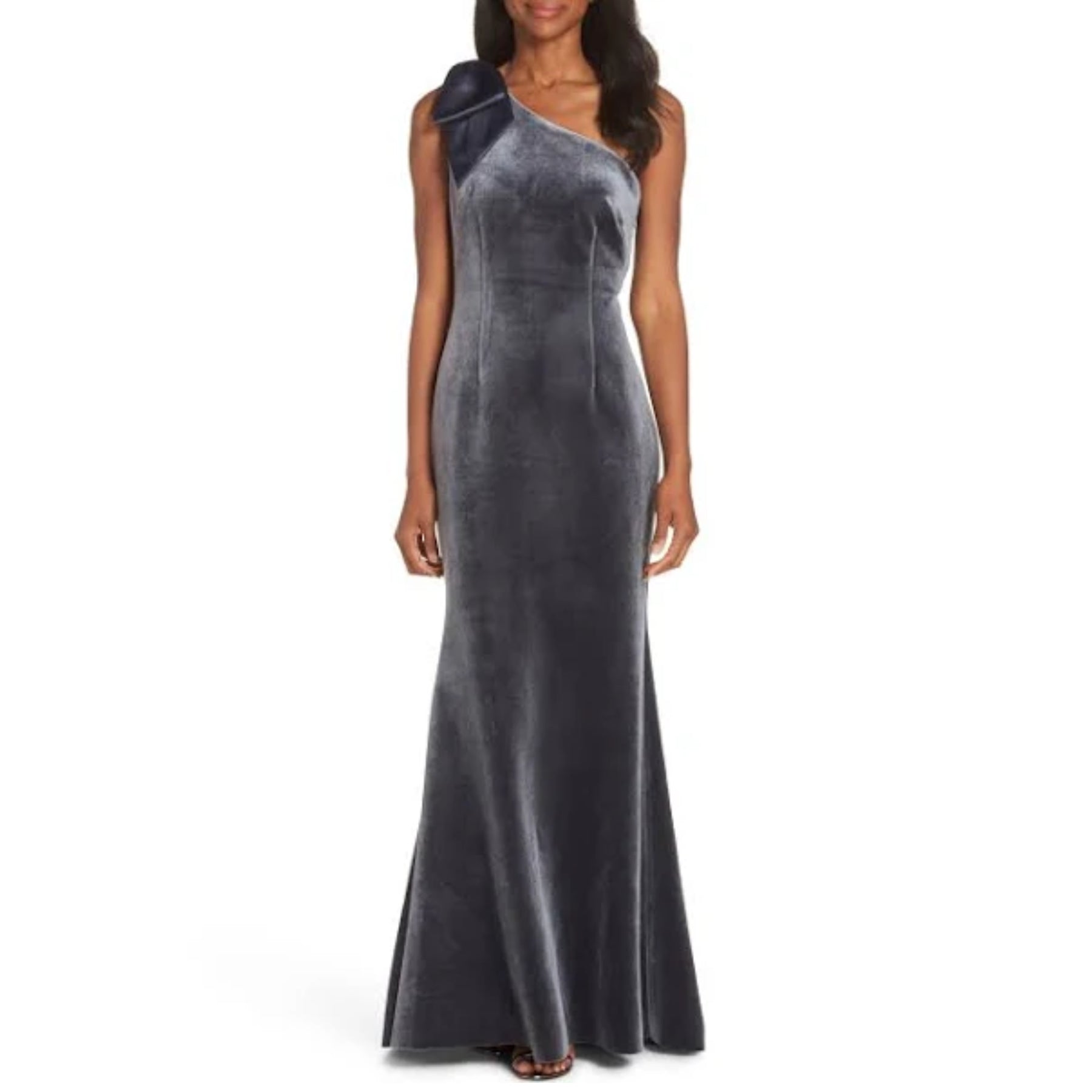 ELIZA J Women's Velvet One Shoulder Bow Accent Asymmetrical Gown Maxi Letay Store ELIZA J Women's Velvet One Shoulder Bow Accent Asymmetrical Gown Maxi Letay Store