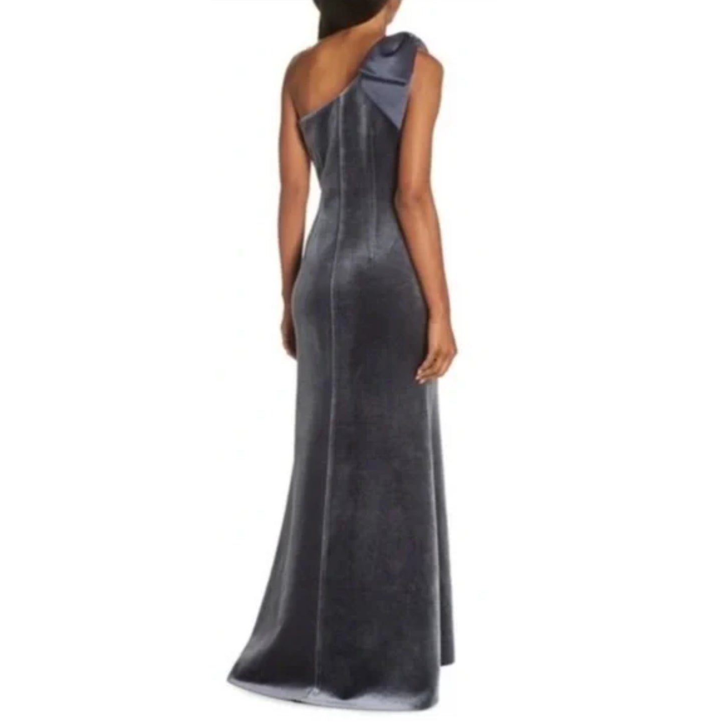 ELIZA J Women's Velvet One Shoulder Bow Accent Asymmetrical Gown Maxi Dress