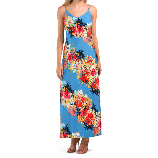 London Times Women's Bloom Stripe Floral Print Cami Maxi Dress