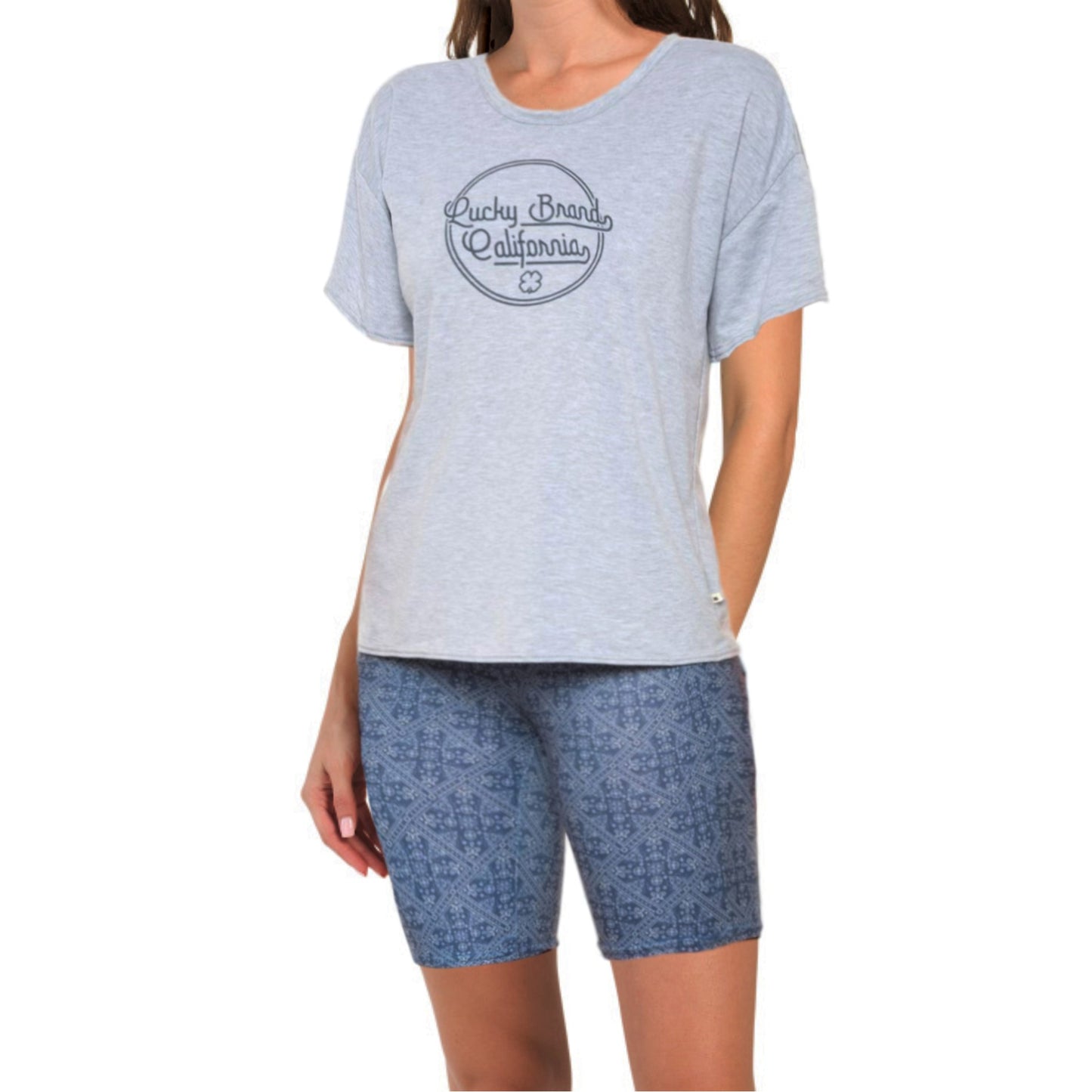 Lucky Brand Women's 2-Piece Logo Graphic Print T-Shirt and Bandana Print Bike Shorts Set