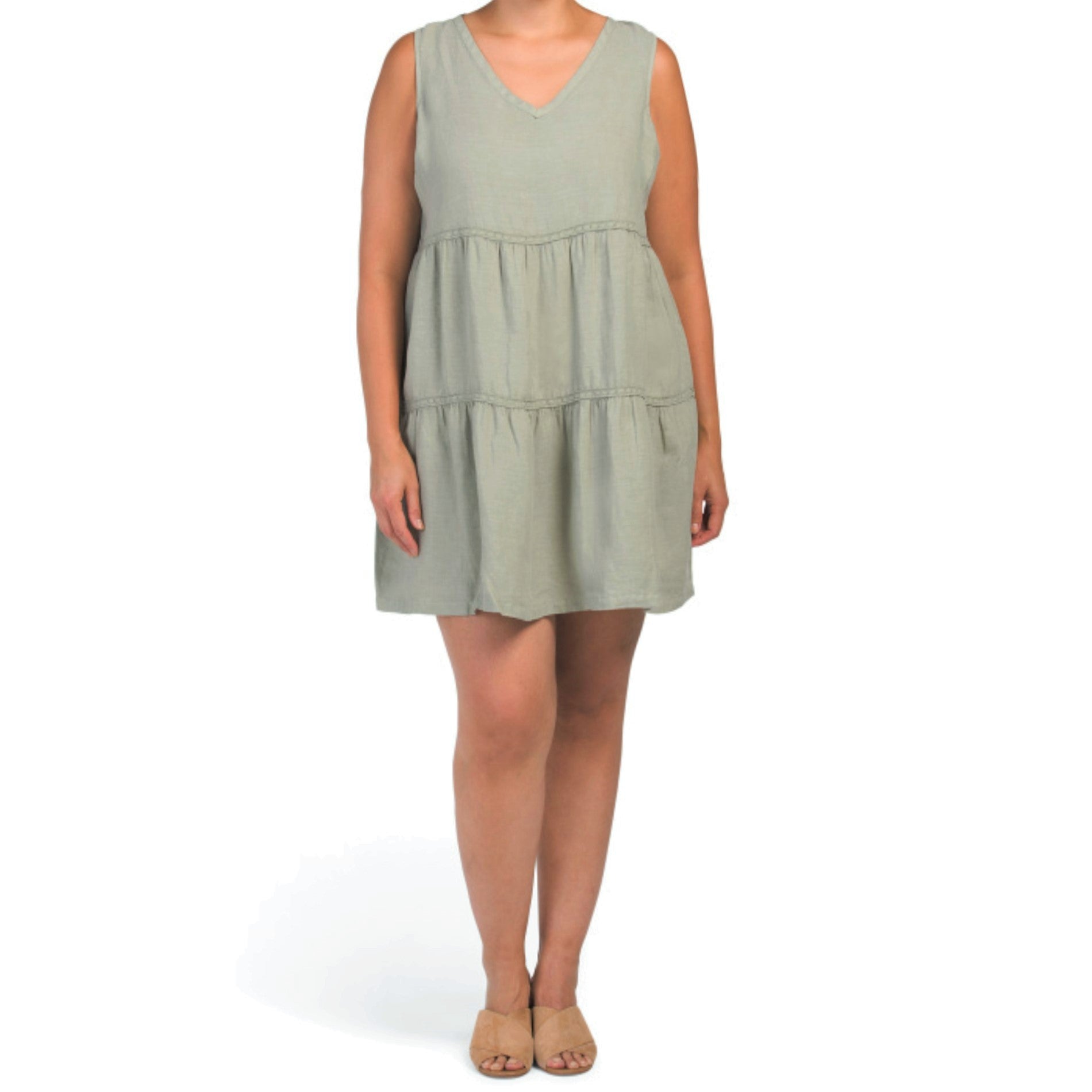Lucky Brand Women's Plus Linen Sleeveless V-neck Tiered Crochet Detail Lucky Brand Women's Plus Linen Sleeveless V-neck Tiered Crochet Detail