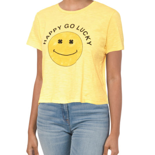 Lucky Brand Women's  "Happy Go Lucky" Graphic Print Cotton Crop T-Shirt