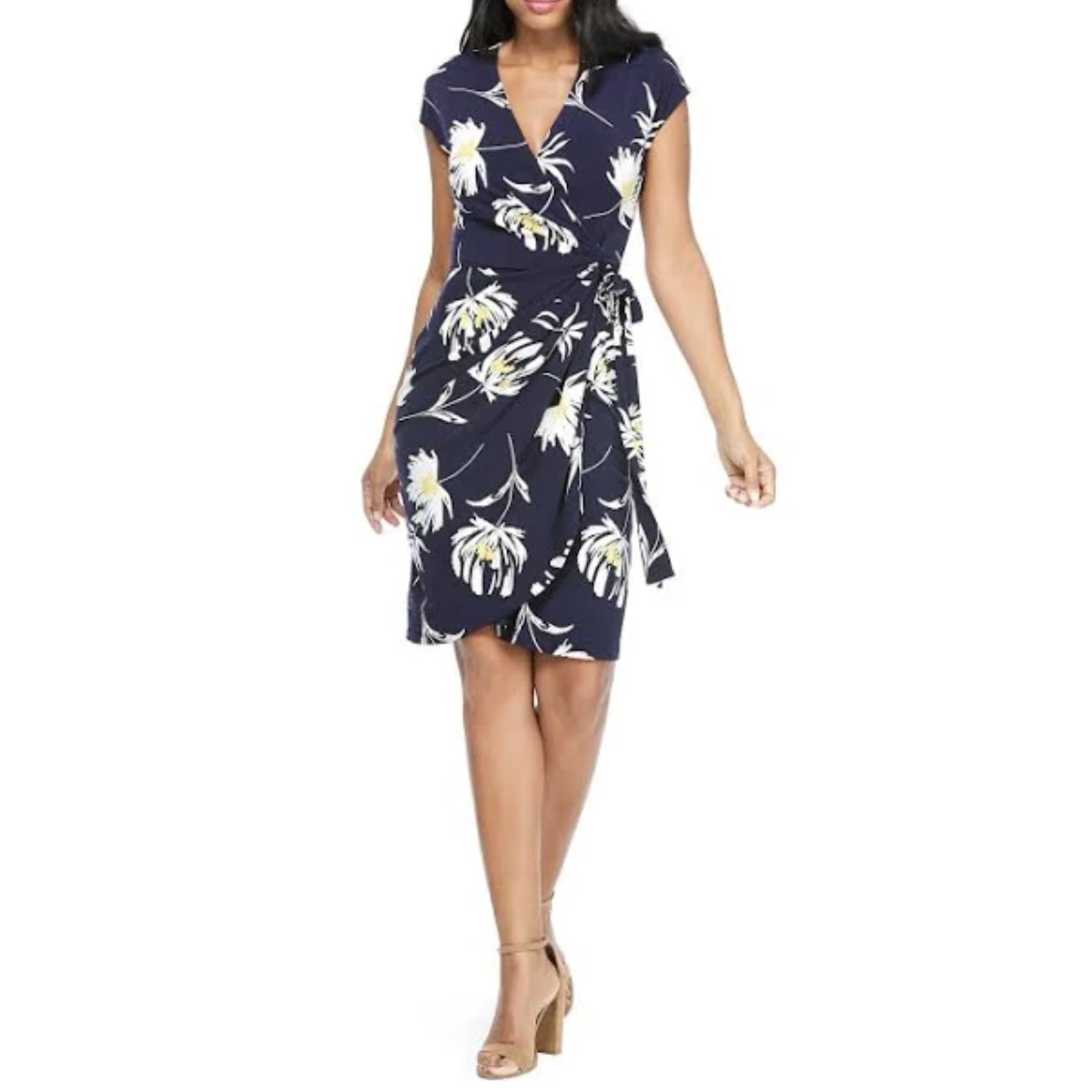 Maggy London Women's Floral Print V-neck Wrap Mini Dress Maggy London Women's Floral Print V-neck Wrap Mini Dress