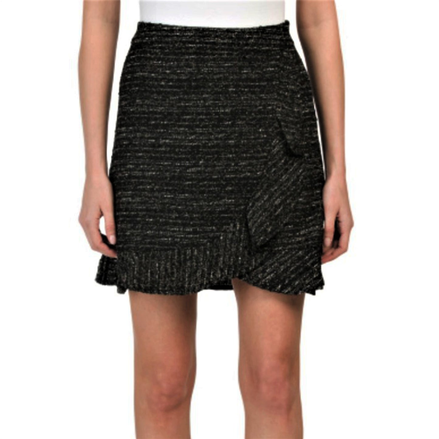 Nanette Lepore Ruffle Trim Metallic Tweed Boucle Skirt