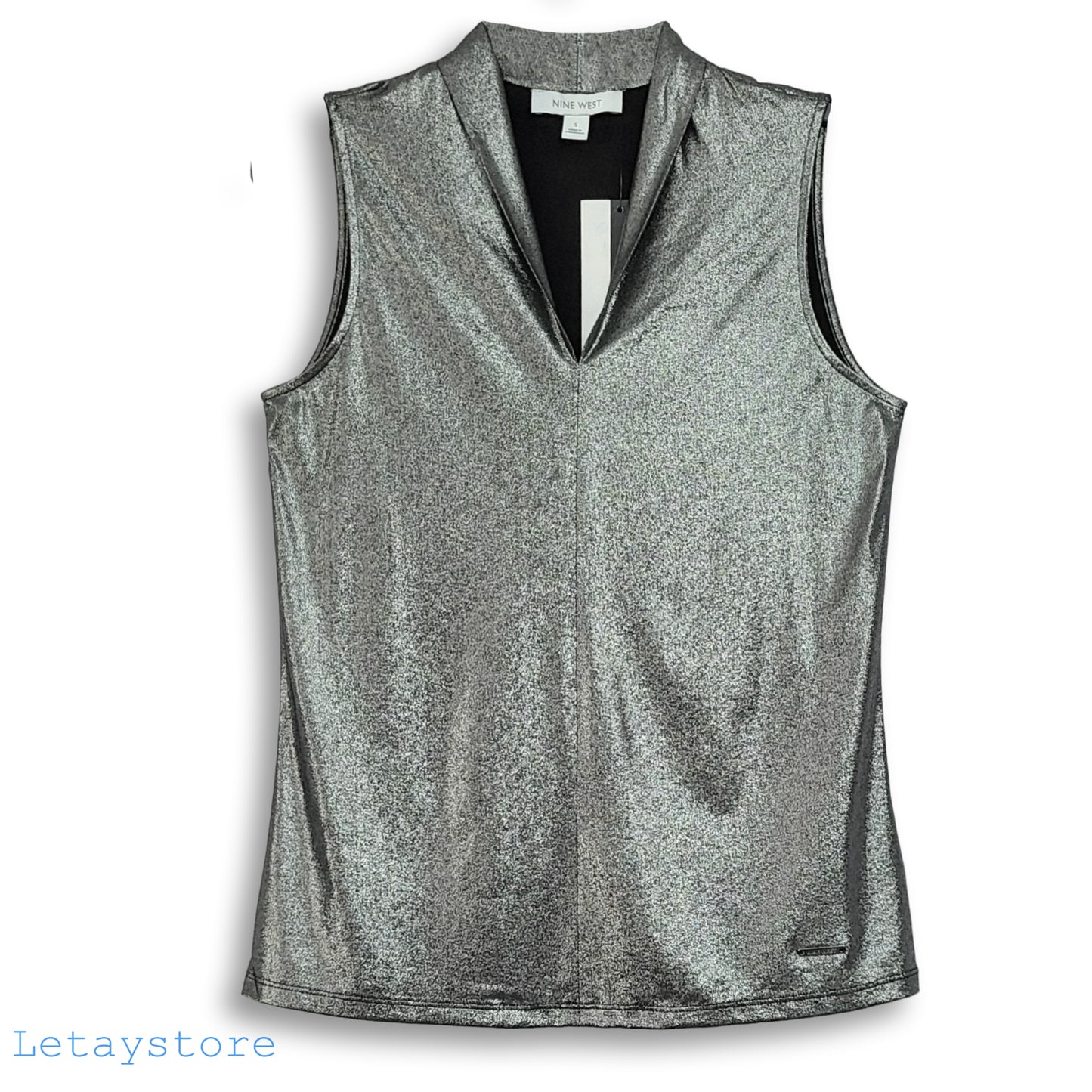 NINE WEST Women's Metallic Shimmer Drapery V-Neck Top