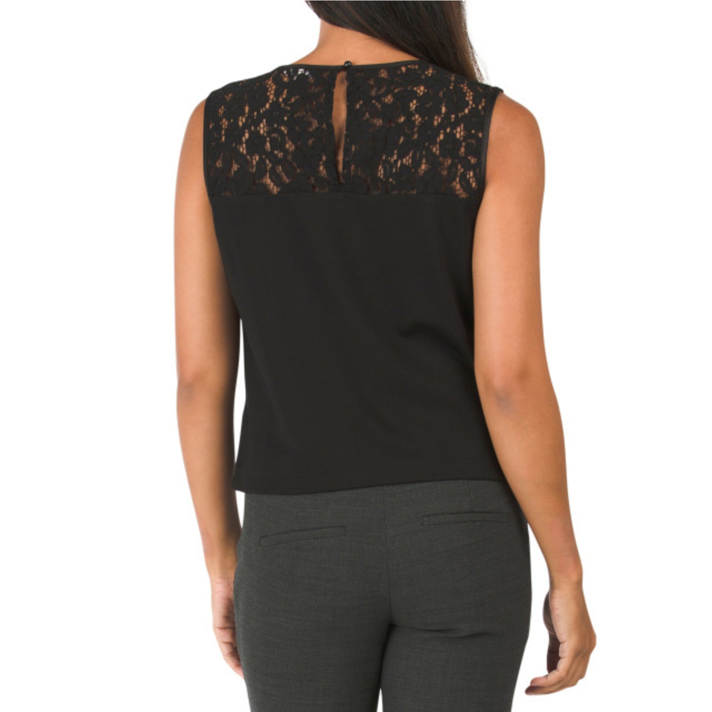 Nanette Lepore Women's Lace Yoke Keyhole Back Stretch Sleeveless Top
