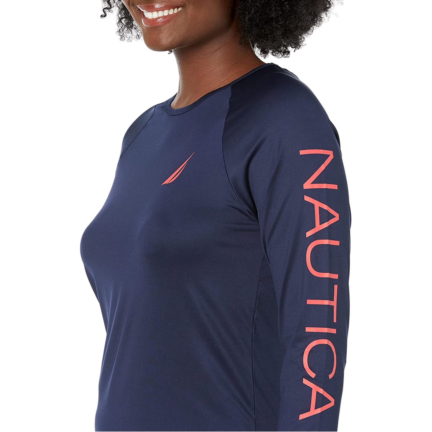 Nautica Women's Long Sleeve Logo Graphic Print UPF 30+ Beach Rashguard Swim Top