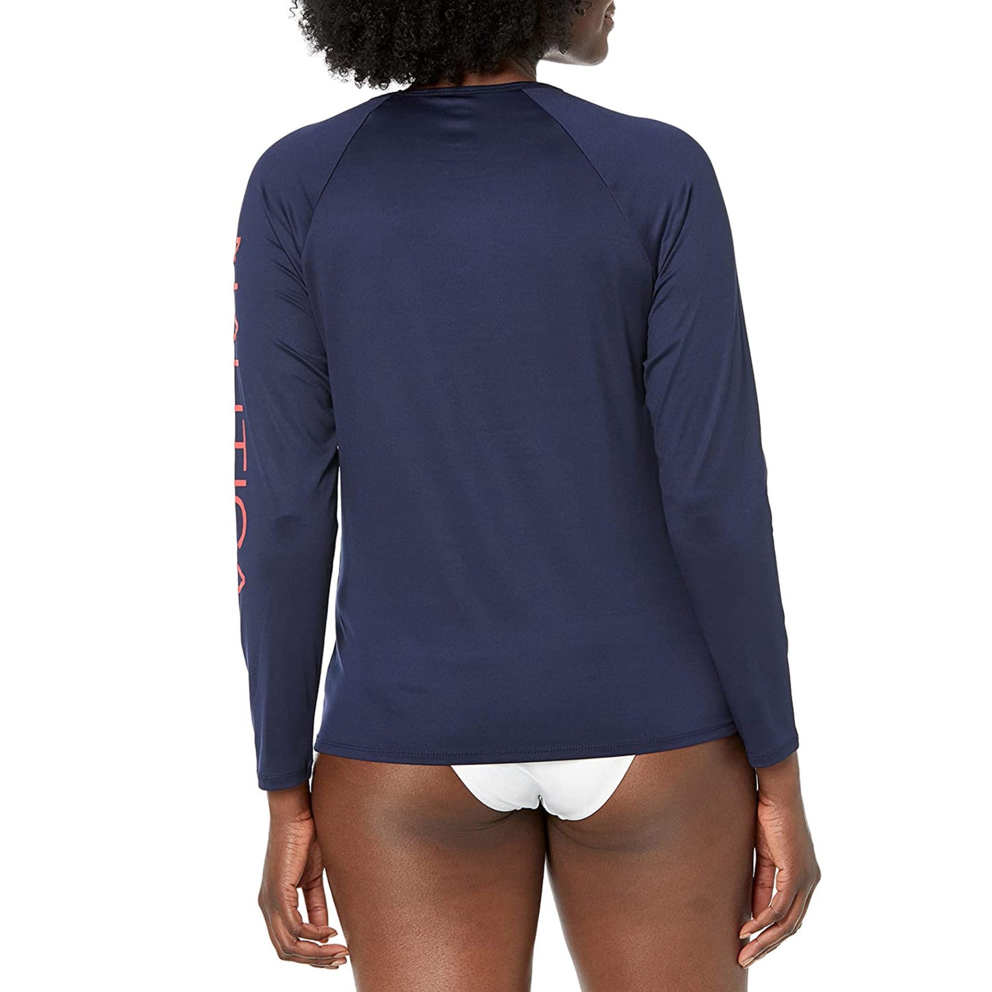 Nautica Women's Long Sleeve Logo Graphic Print UPF 30+ Beach Rashguard Swim Top