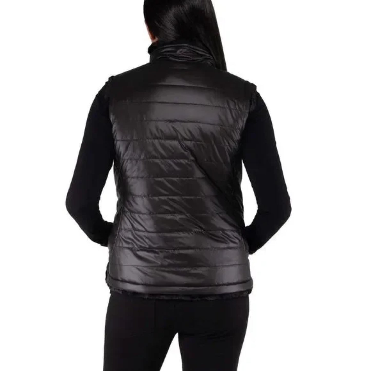 Nicole Miller Women's Plus Reversible Cozy Quilted Faux Fur Insulated Puffer Vest