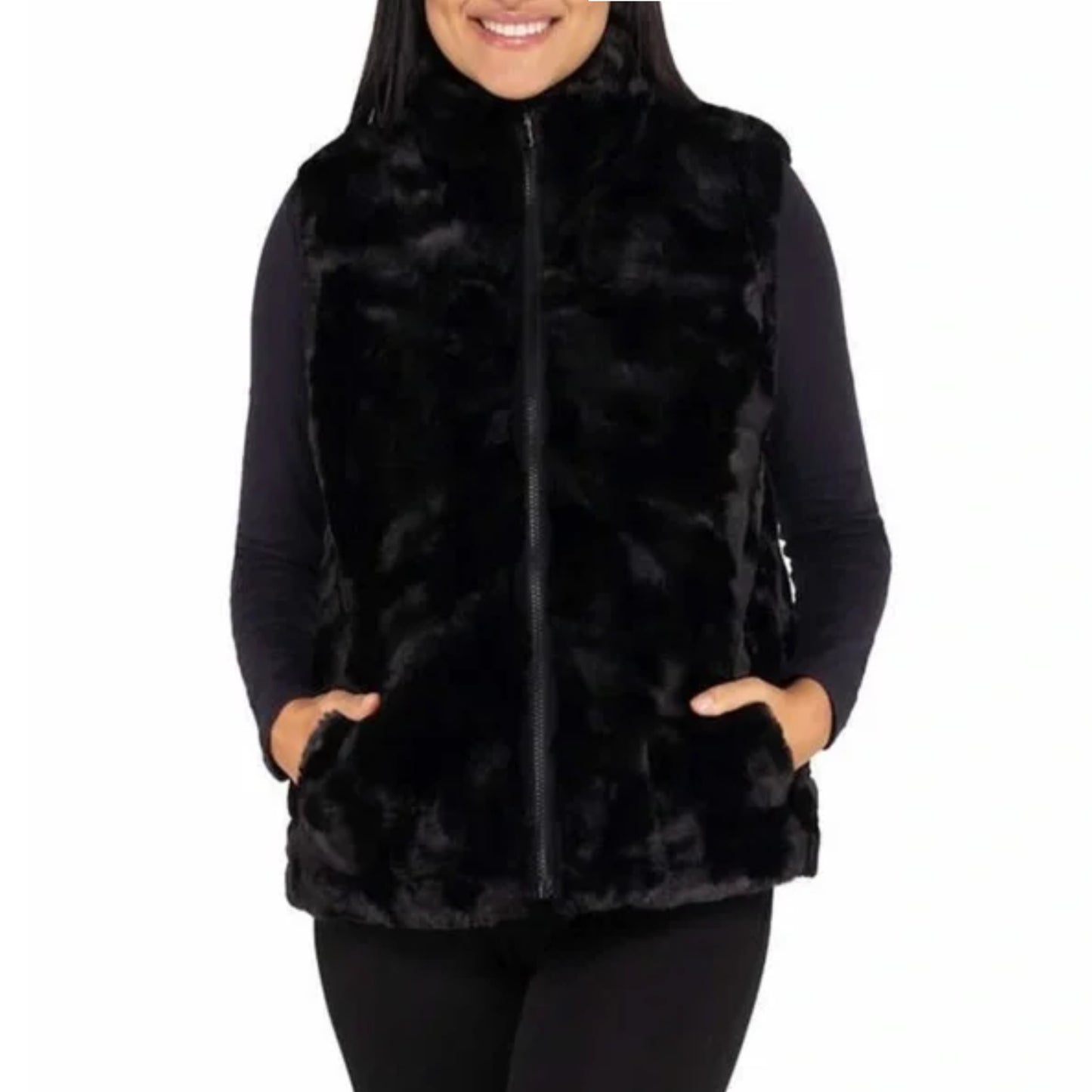 Nicole Miller Women's Plus Reversible Cozy Quilted Faux Fur Insulated Puffer Vest