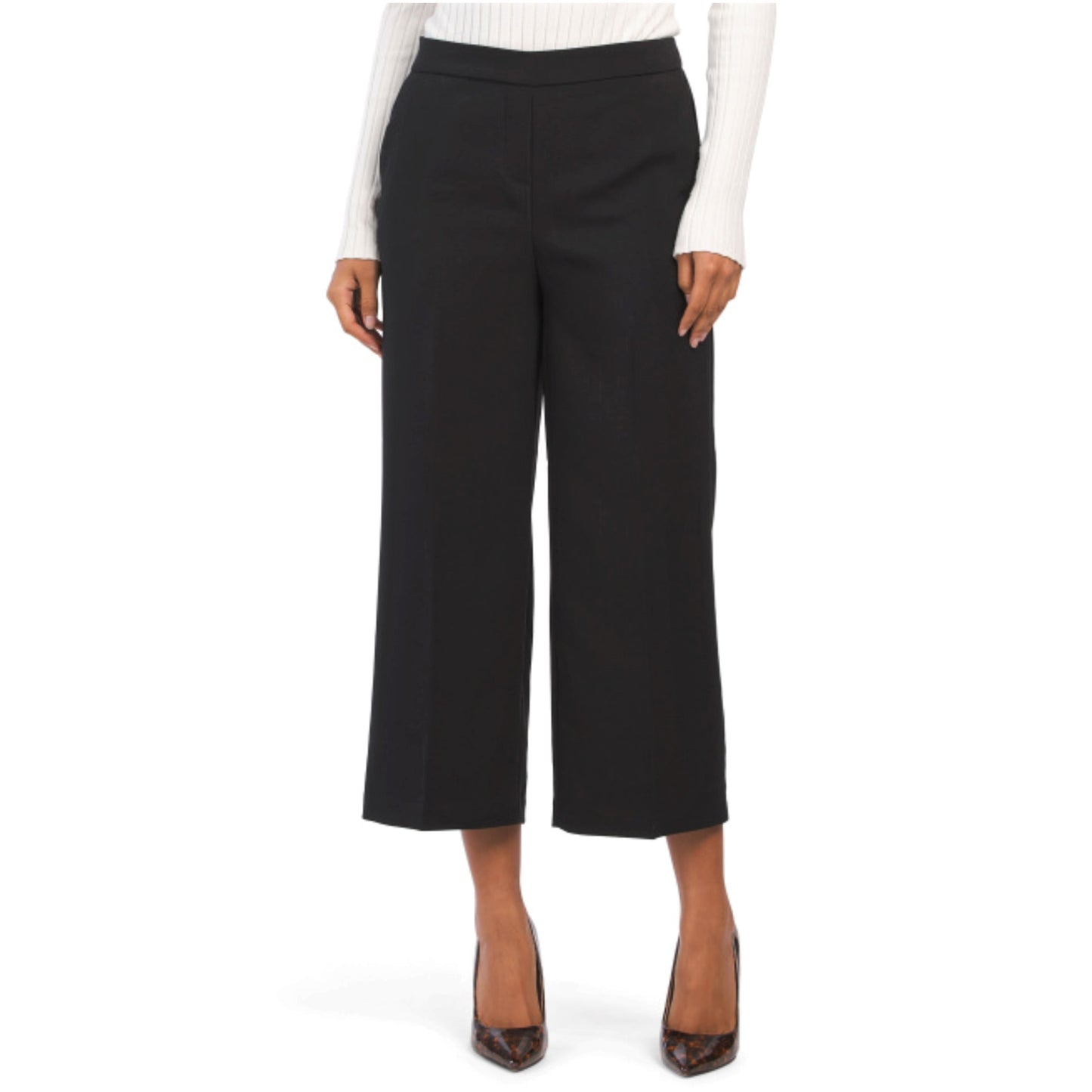Nicole Miller Women's High Rise Wide Leg Capri Career Pants