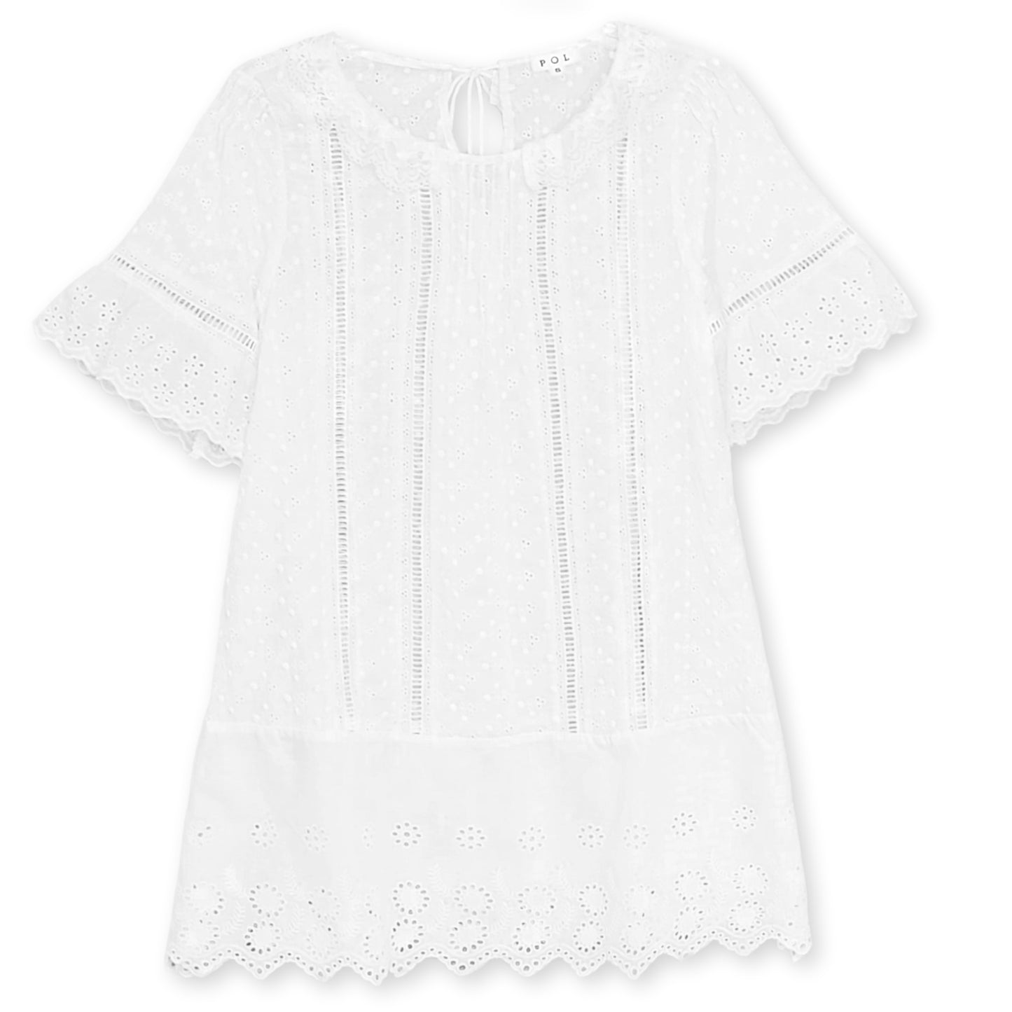POL Women's Boho Eyelet Embroidered Lace Ruffle Trim Blouse Tunic Top