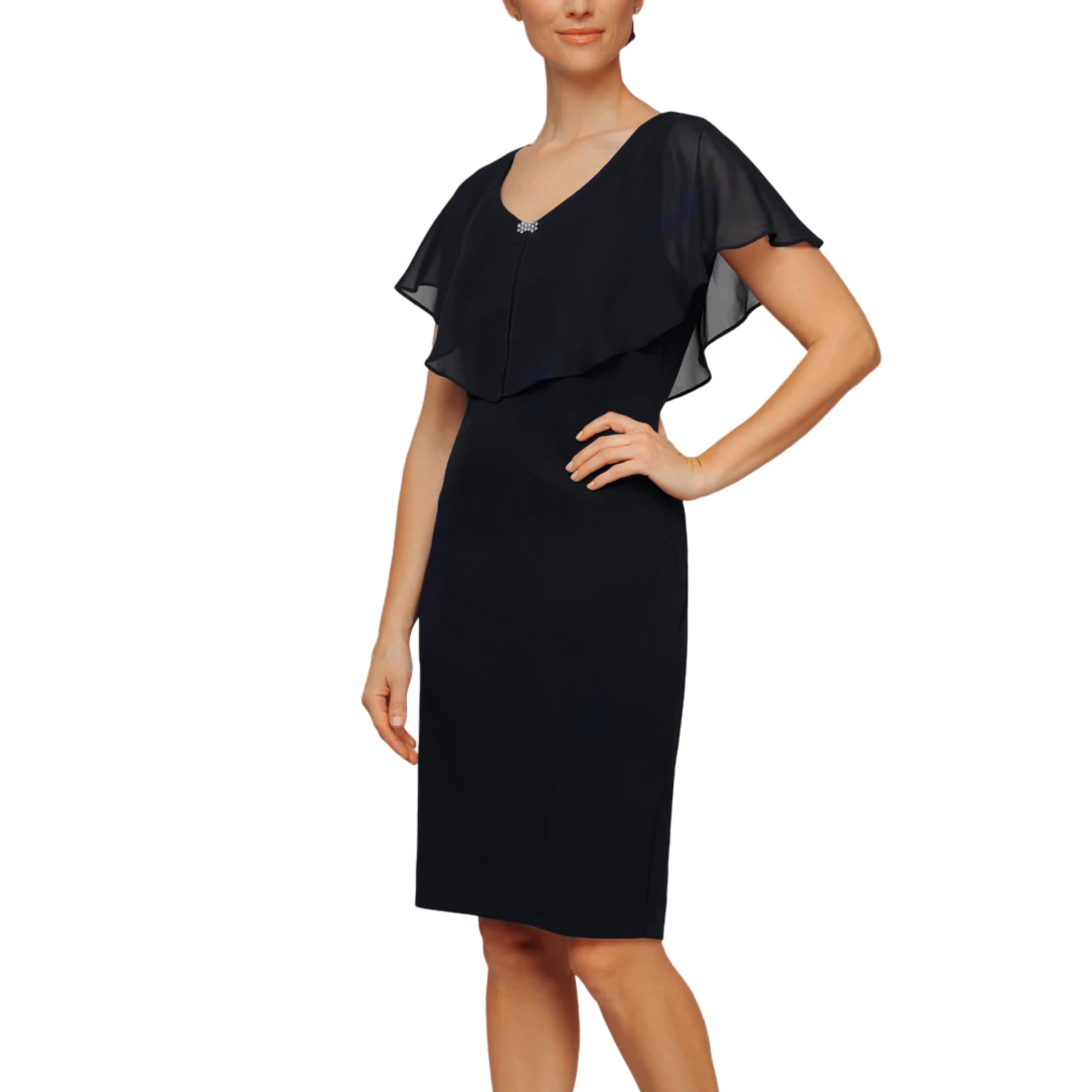 SL Fashions Women's Plus V-neck With Popover Sheer Details Sheath Mini Letay Store SL Fashions Women's Plus V-neck With Popover Sheer Details Sheath Mini Letay Store