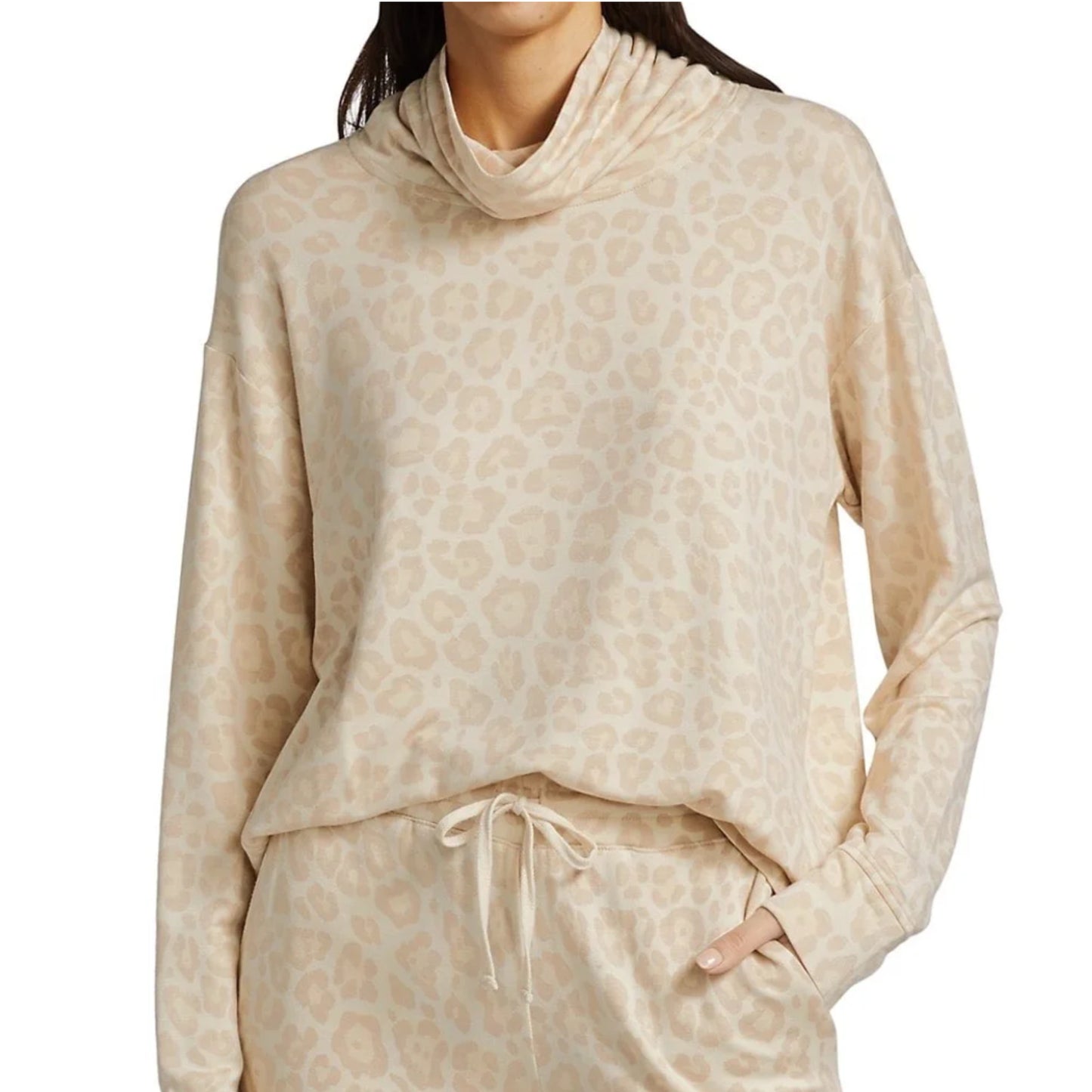 Splendid Women's Ultra Soft Leopard Print Cowl Neck Pullover Top Sweatshirt
