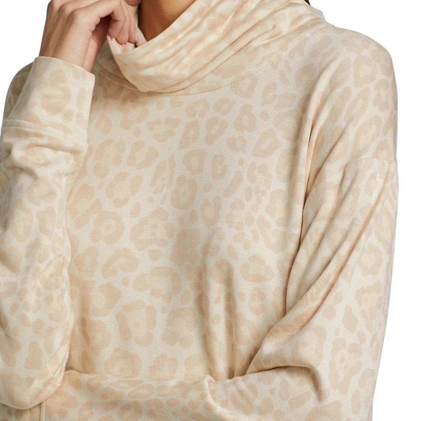 Splendid Women's Ultra Soft Leopard Print Cowl Neck Pullover Top Sweatshirt