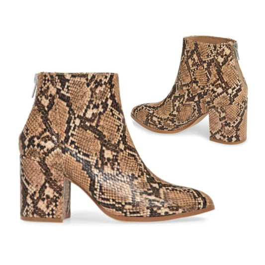 Steve Madden Women's Juliana Snakeskin Embossed Pointed Toe Block Heel Ankle Booties