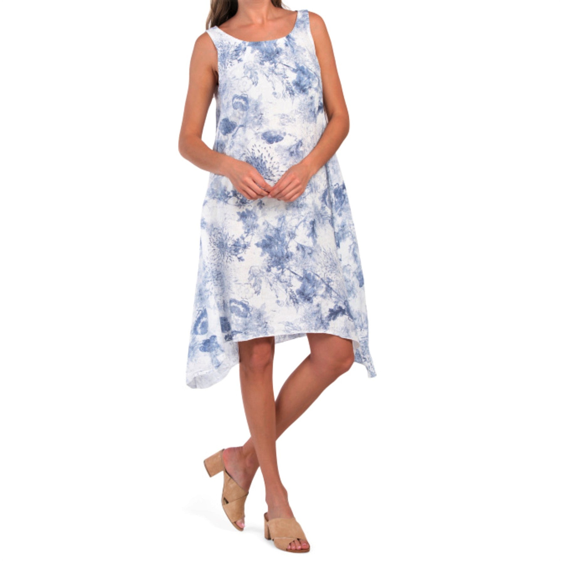 Valentina Naldi Women's Made In Italy Linen Floral Print Sharkbite Hem Midi Dress Valentina Naldi Women's Made In Italy Linen Floral Print Sharkbite Hem Midi Dress