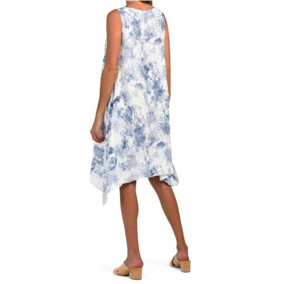Valentina Naldi Women's Made In Italy Linen Floral Print Sharkbite Hem Midi Dress