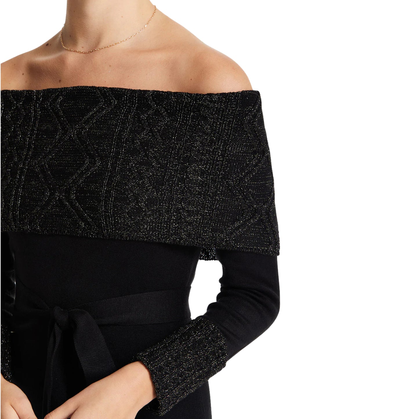 Vince Camuto Lurex Cuff Off the Shoulder Knit Cocktail Midi Dress