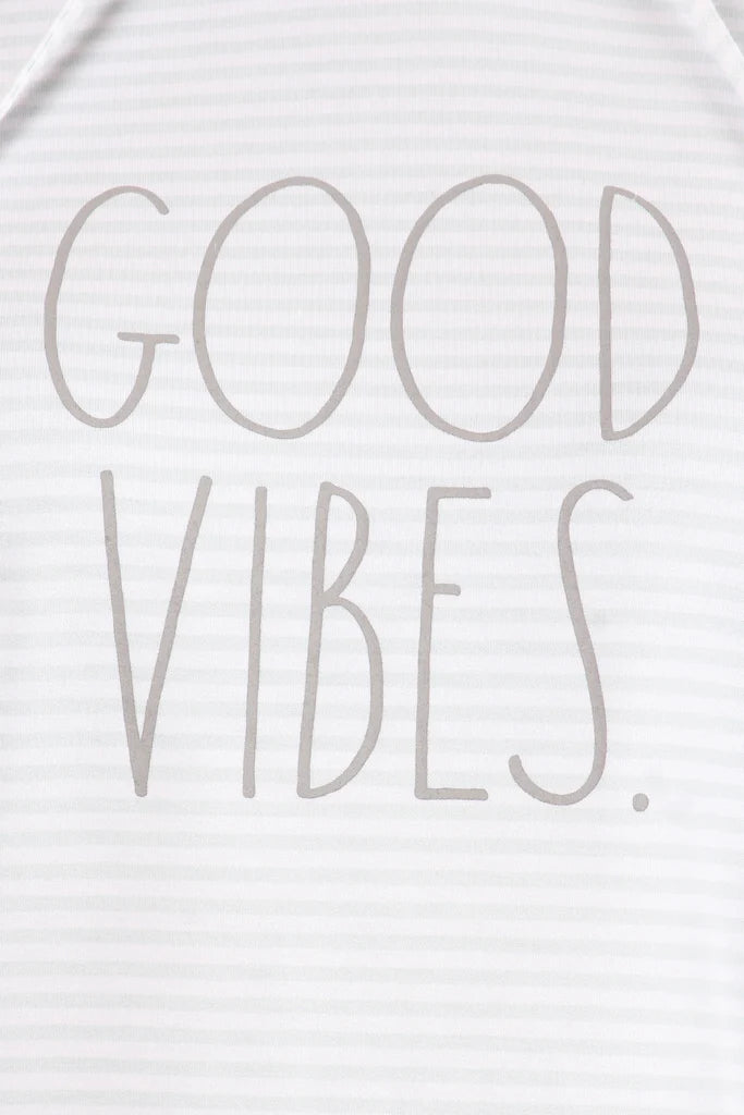 Rae Dunn Women's Ultra Soft Good Vibes Graphic Print Striped Sweatshirt Top Hoodie