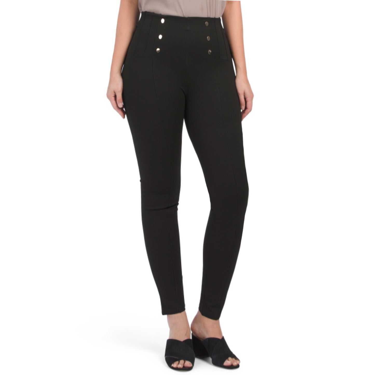 Zara Women's High Rise Button Accent Center Seam Stretch Dress Pants