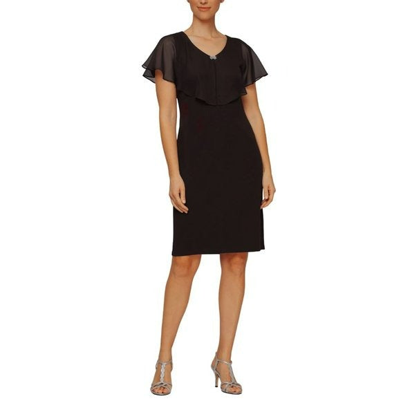 SL Fashions Women's Plus V-neck With Popover Sheer Details Sheath Mini Dress