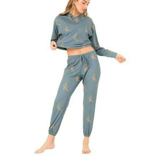 ONZIE Soft French Terry Crop Pale Cacti Tiger Hoodie and Joggers Collection