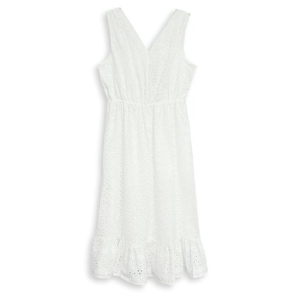 Lungo L'arno Italy Plus Ruffle Hem Cotton Eyelet Midi Dress