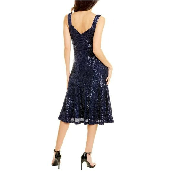 Laundry by Shelli Segal Square Neck Sequin Midi Cocktail Party Midi Dress