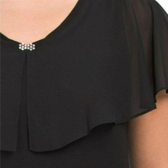 SL Fashions Women's Plus V-neck With Popover Sheer Details Sheath Mini Dress