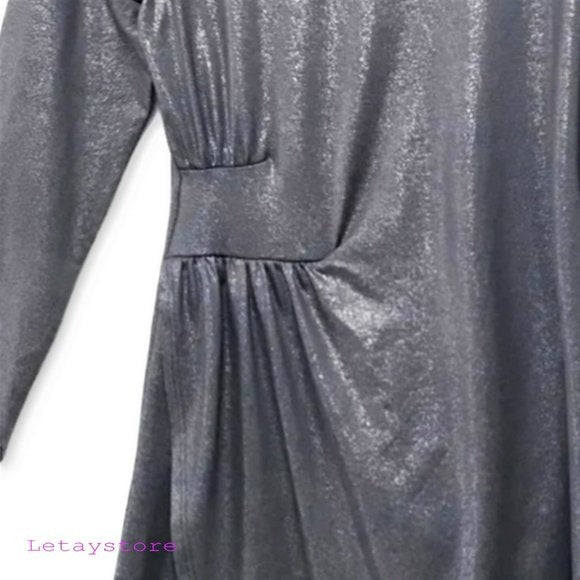 Tiana B Metallic Shimmer Foil Asymmetrical Ruched Cocktail Party Mini Dress
