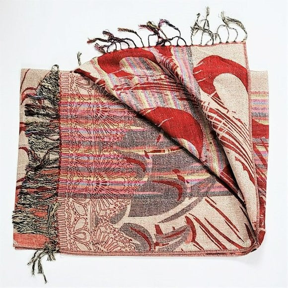 Pashmina Reversible Peacock's Feather Fringed Pashmina Shawl Evening Wrap