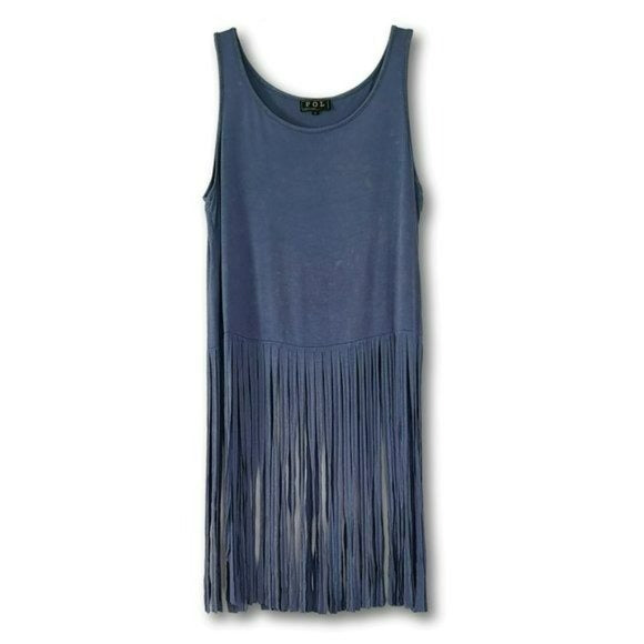 POL Boho Extended Fringe Tunic Tank Top.