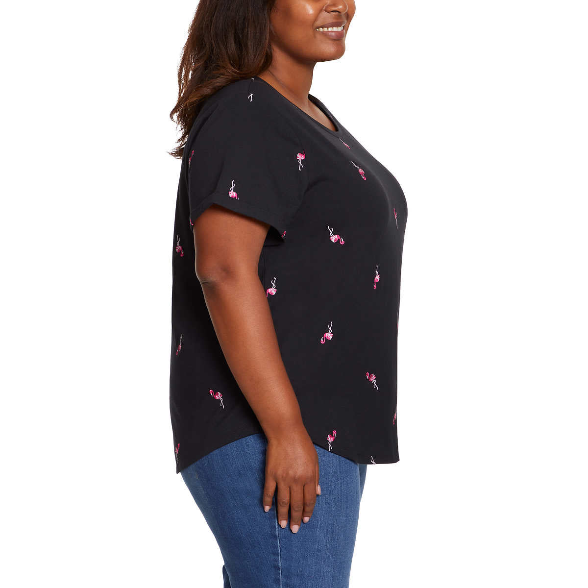Vintage America Women's Flamingos Embroidered Relaxed Fit Tee Lightweight Cotton Blend T-Shirt