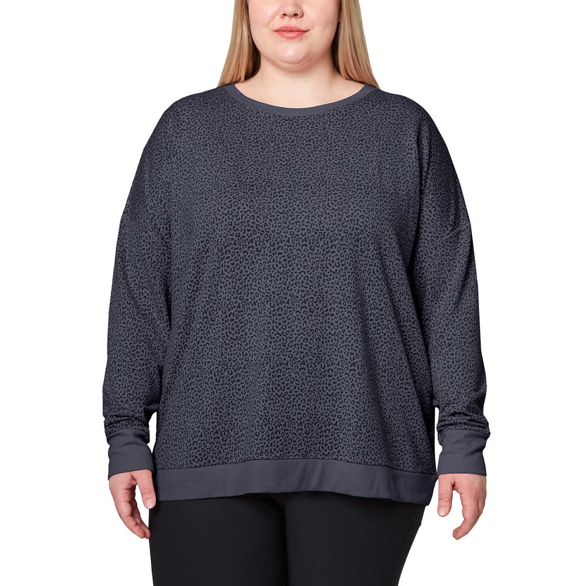 Mondetta Women's Leopard Print Soft Moisture Wicking Relaxed Fit Sweatshirt Top