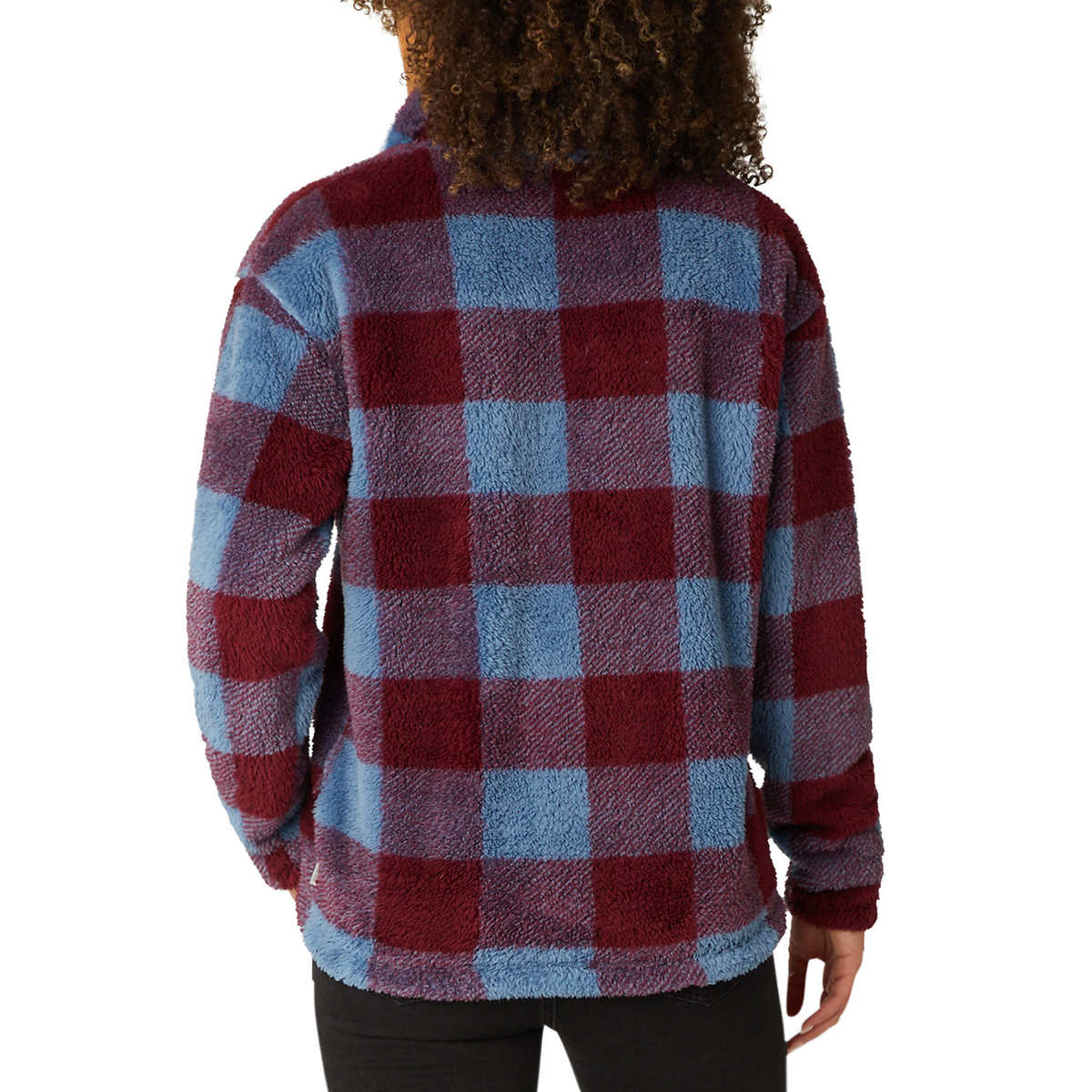Eddie Bauer Women's Ultra Soft Plush Fleece Quarter Zip Sweatshirt Harbor Check Print Pullover Top