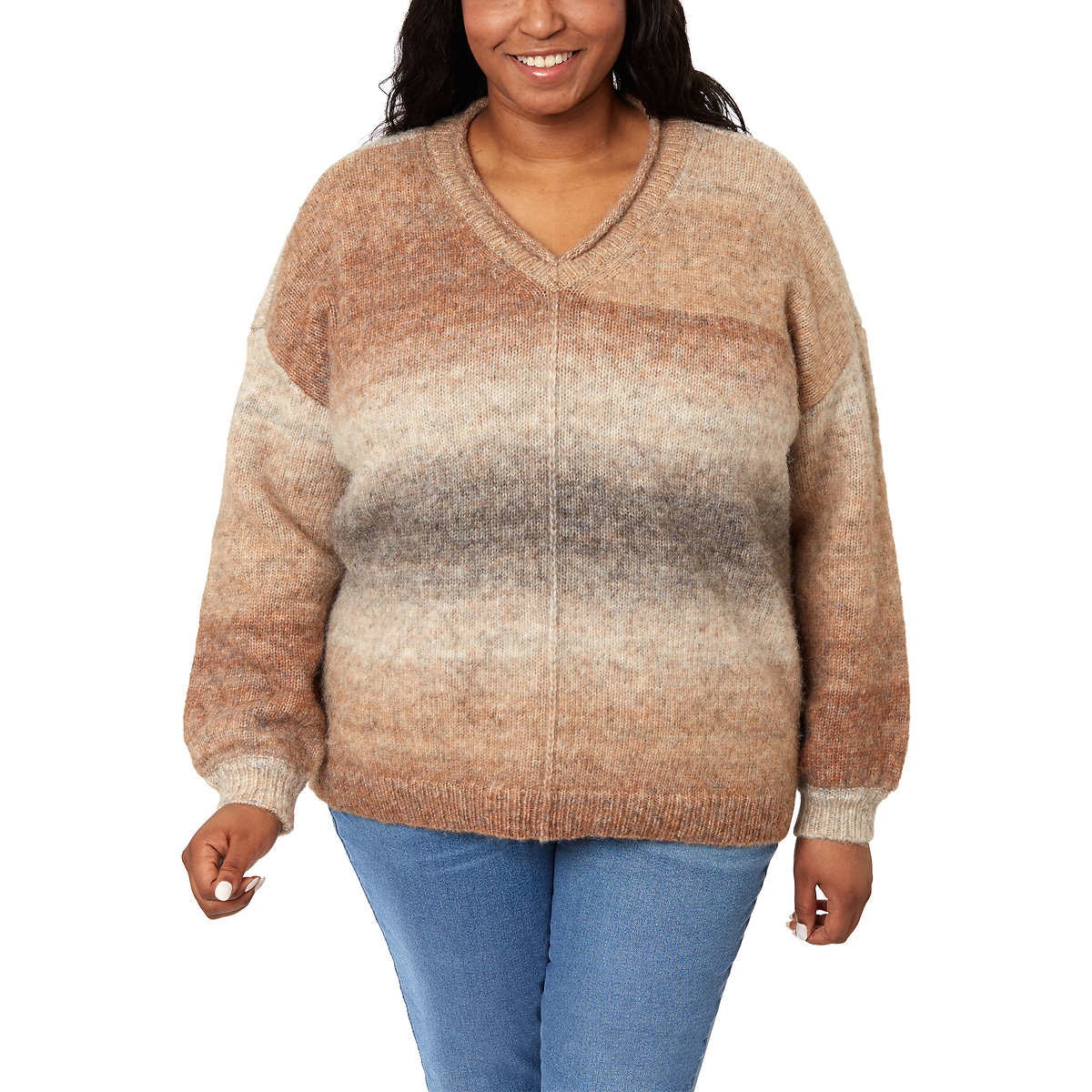 Briggs Women's Cozy V-Neck Soft Ombre Space Dye Soft Knitt Sweater